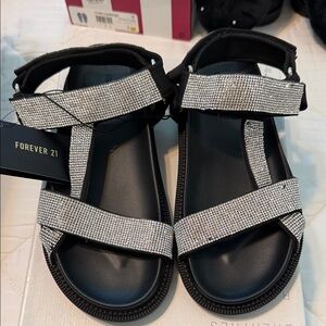 Forever 21 Black Sandals with Silver Rhinestone Straps